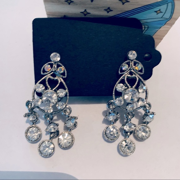 Vintage Sparkly Statement Silver Drop Earrings